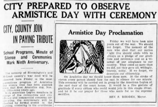 City Prepared to Observe Armistice Day